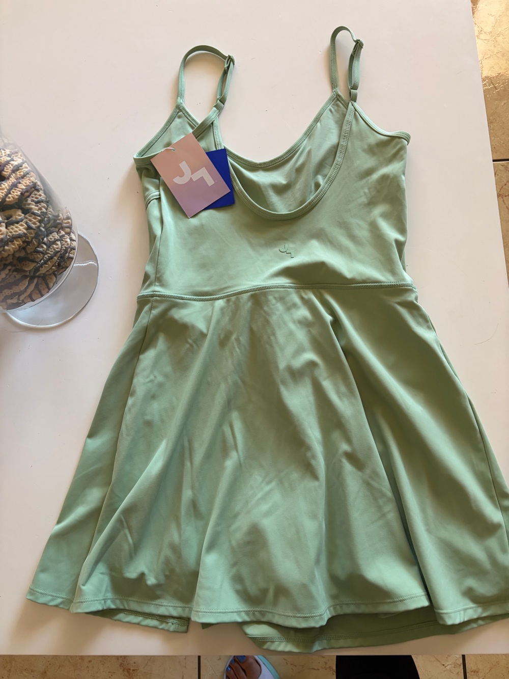 JoyLab Light Green Mini Skater Dress with Spaghetti Straps - Picture 5 of 10